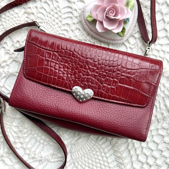 Brighton Handbags - Y2k Brighton Red Leather Heart Wallet Crossbody Organizer Bag Coquette
